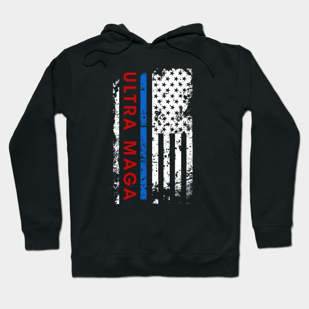 Ultra MAGA Ameracan Flag Red White Blue Hoodie by wonderws